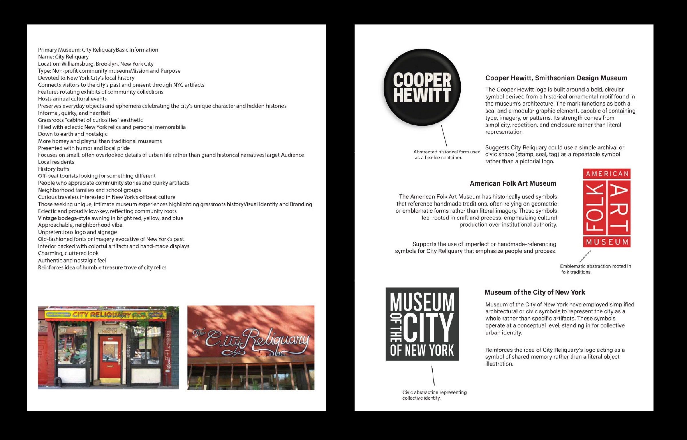 Research and references for the City Reliquary identity.
