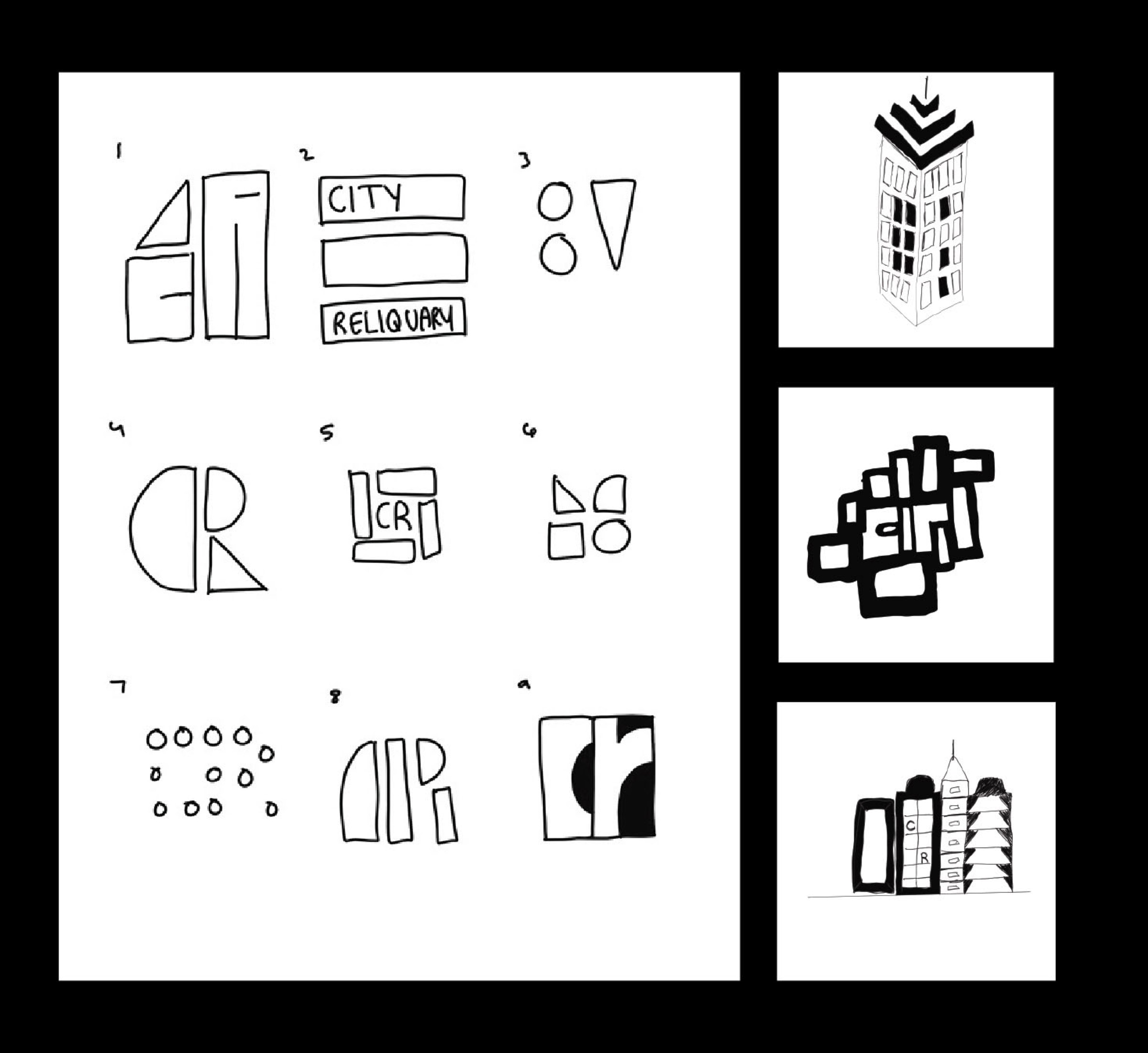 Sketches of the City Reliquary CR mark.