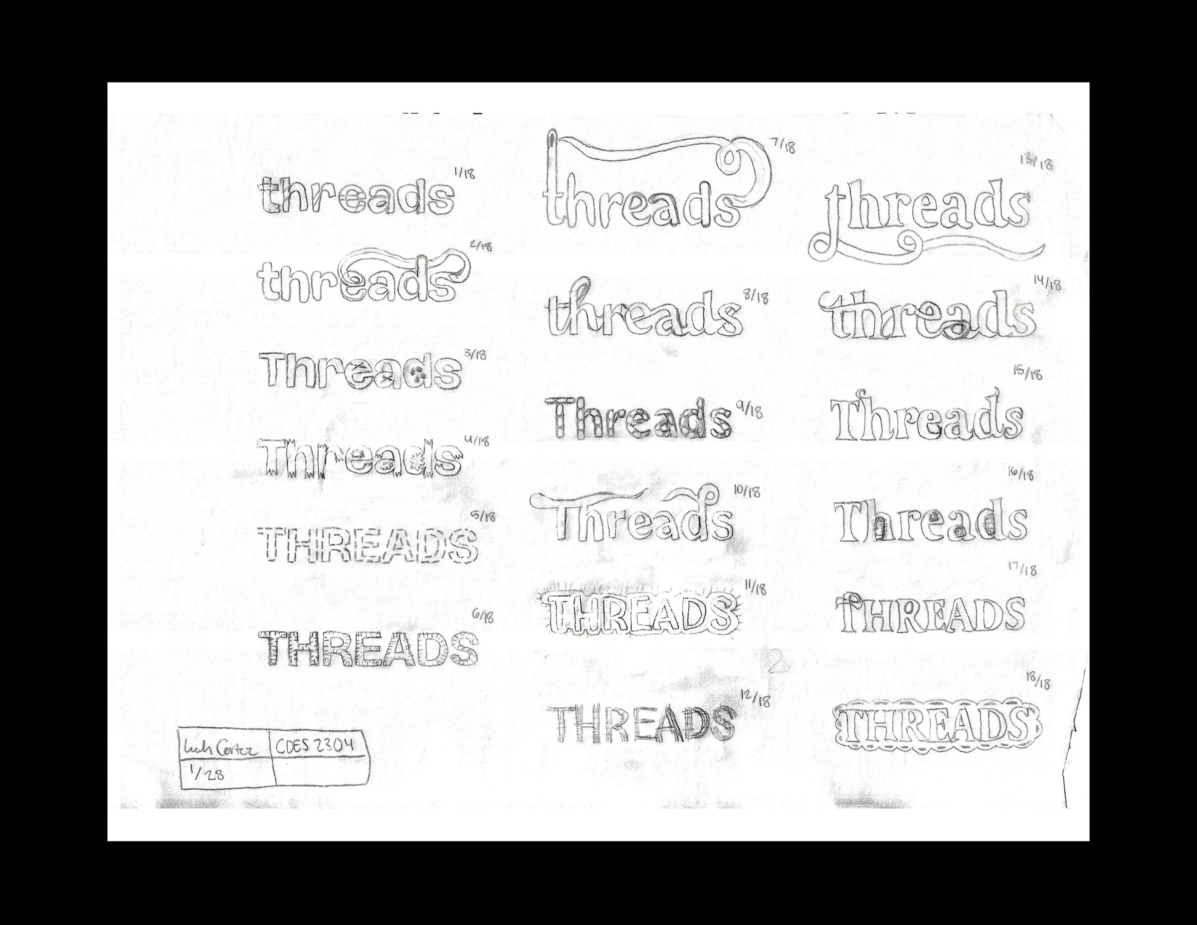 Sketches of the Threads logotype.