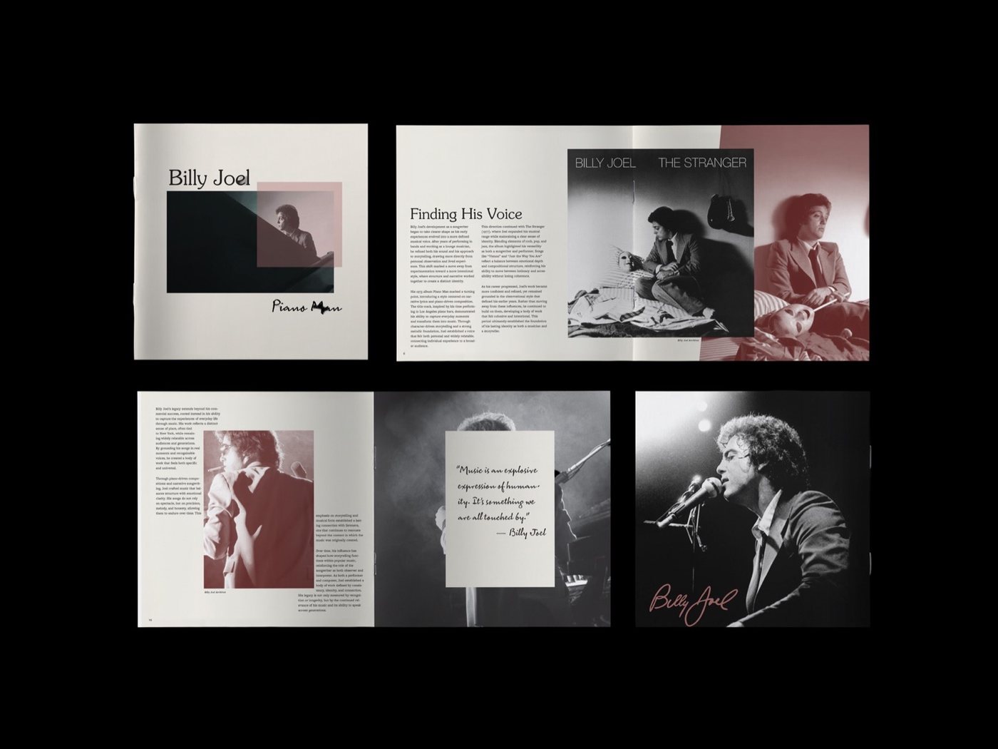 A Billy Joel tribute booklet lying on dark wooden slats.
