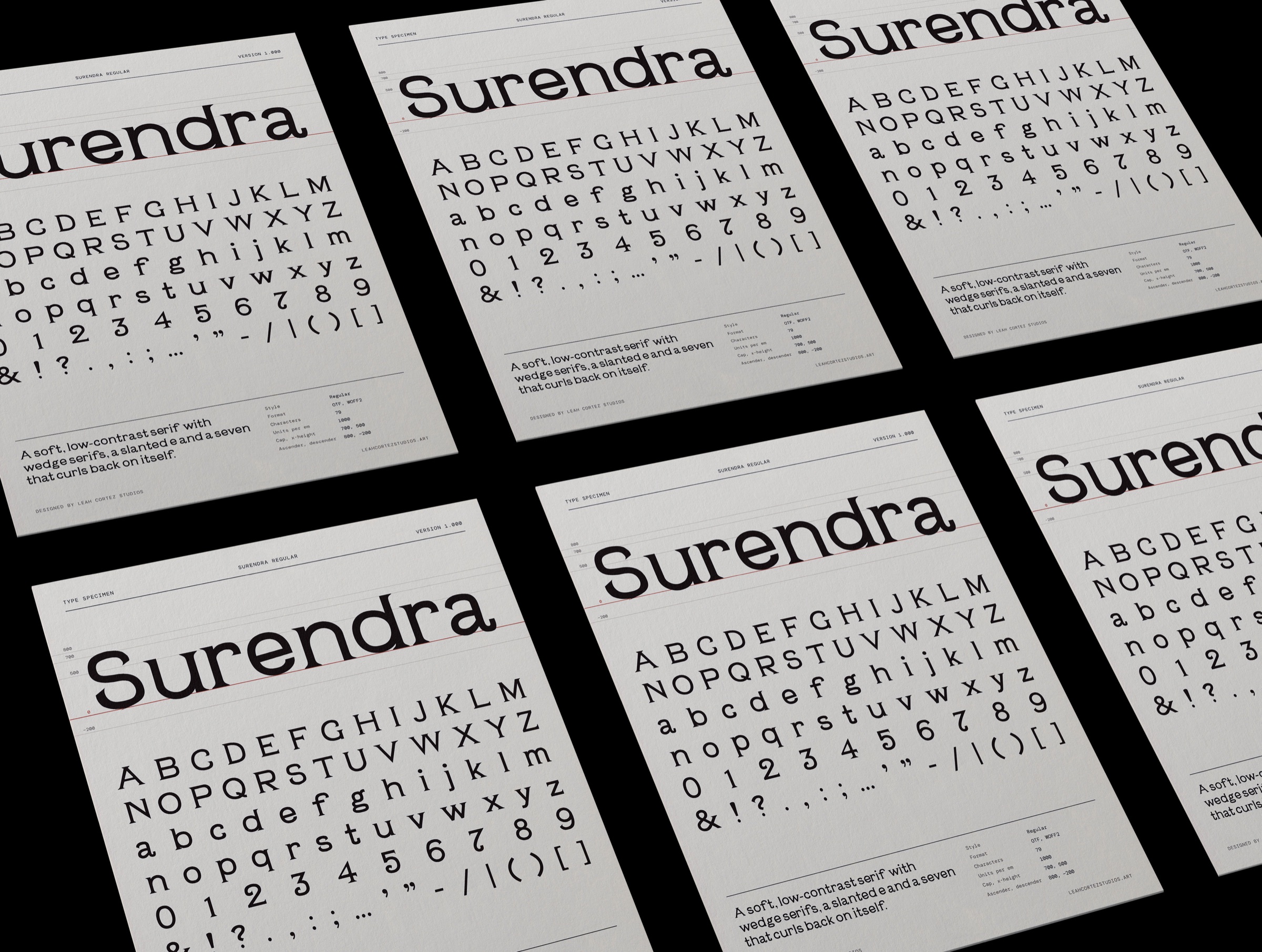 Surendra typeface specimen poster mockup.