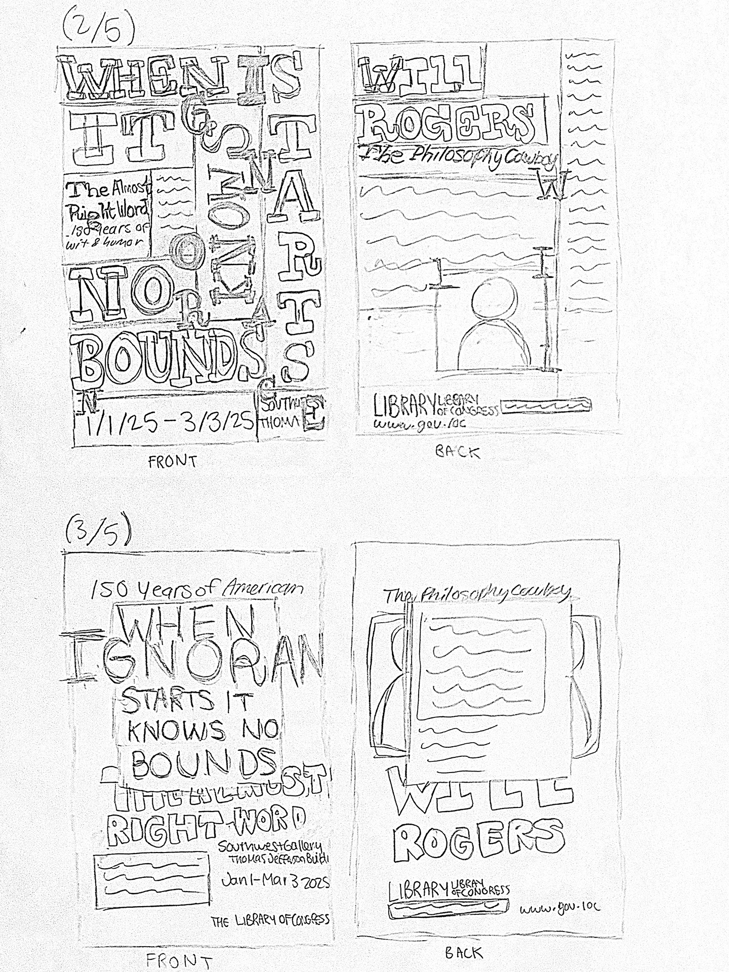 Initial sketch concepts showing two different approaches to visualizing misinformation through typography