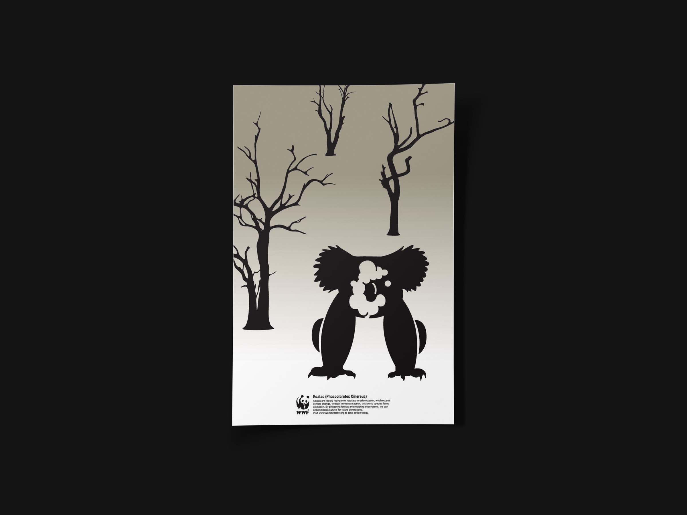 A poster of a koala silhouette containing cooling towers and smoke.