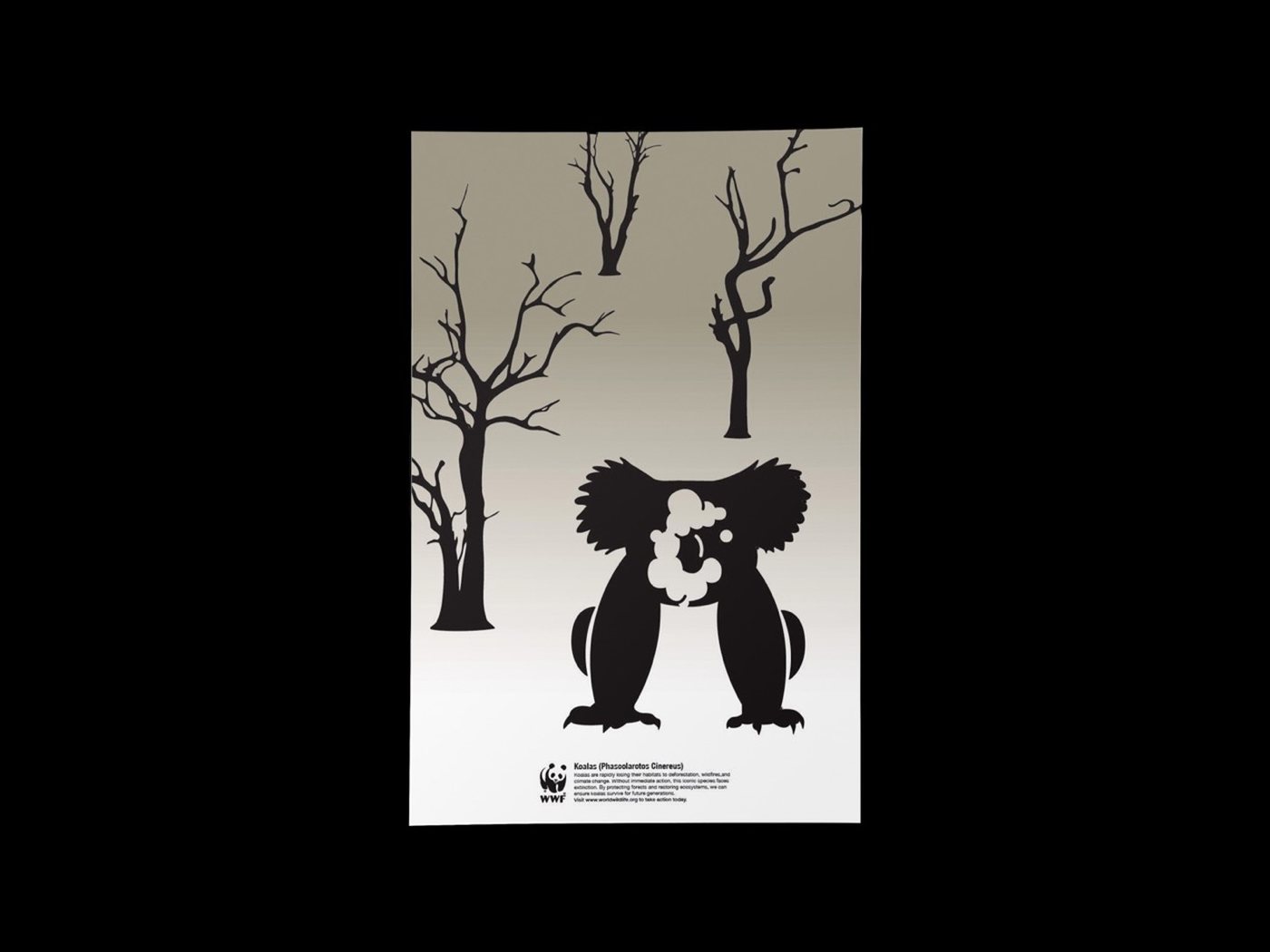 A poster of a koala silhouette containing cooling towers and smoke.