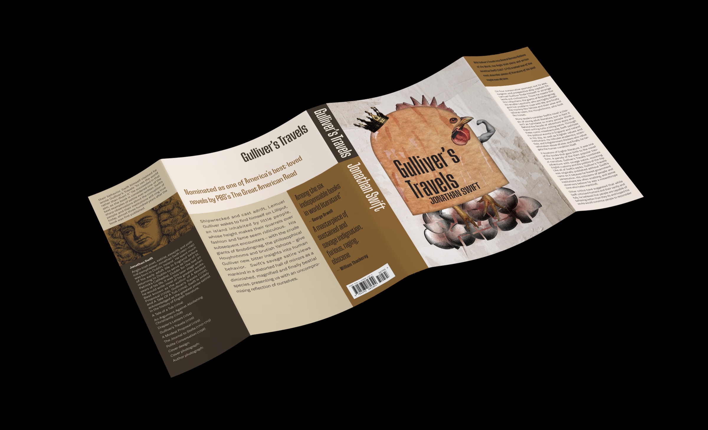 The full Gulliver's Travels wrap: front, spine and back.