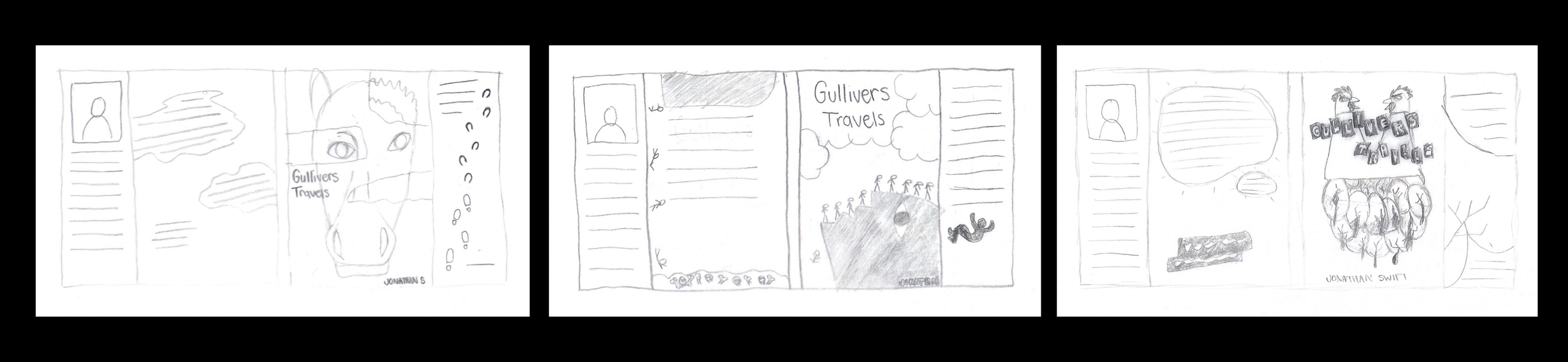 Sketches for the Gulliver's Travels cover.