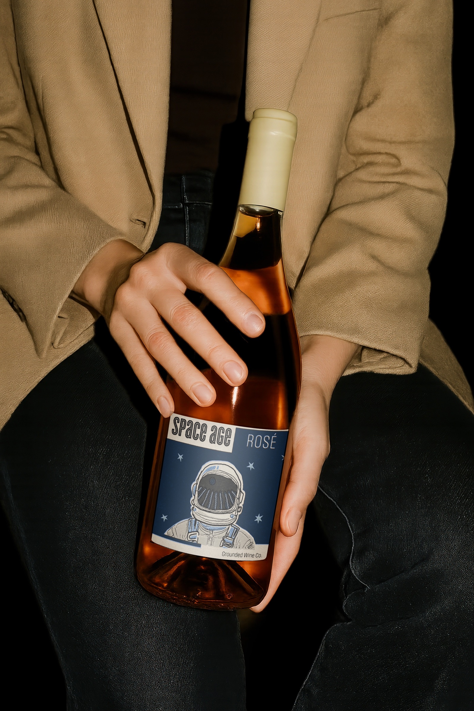 Space Age wine packaging mockup, second view.