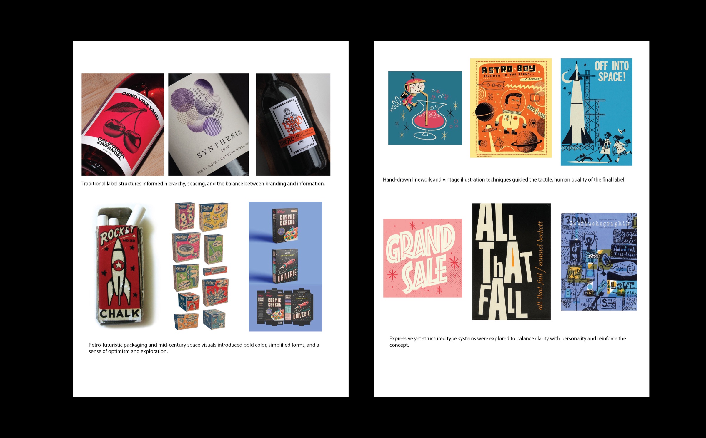 Research and references for the Space Age wine packaging.