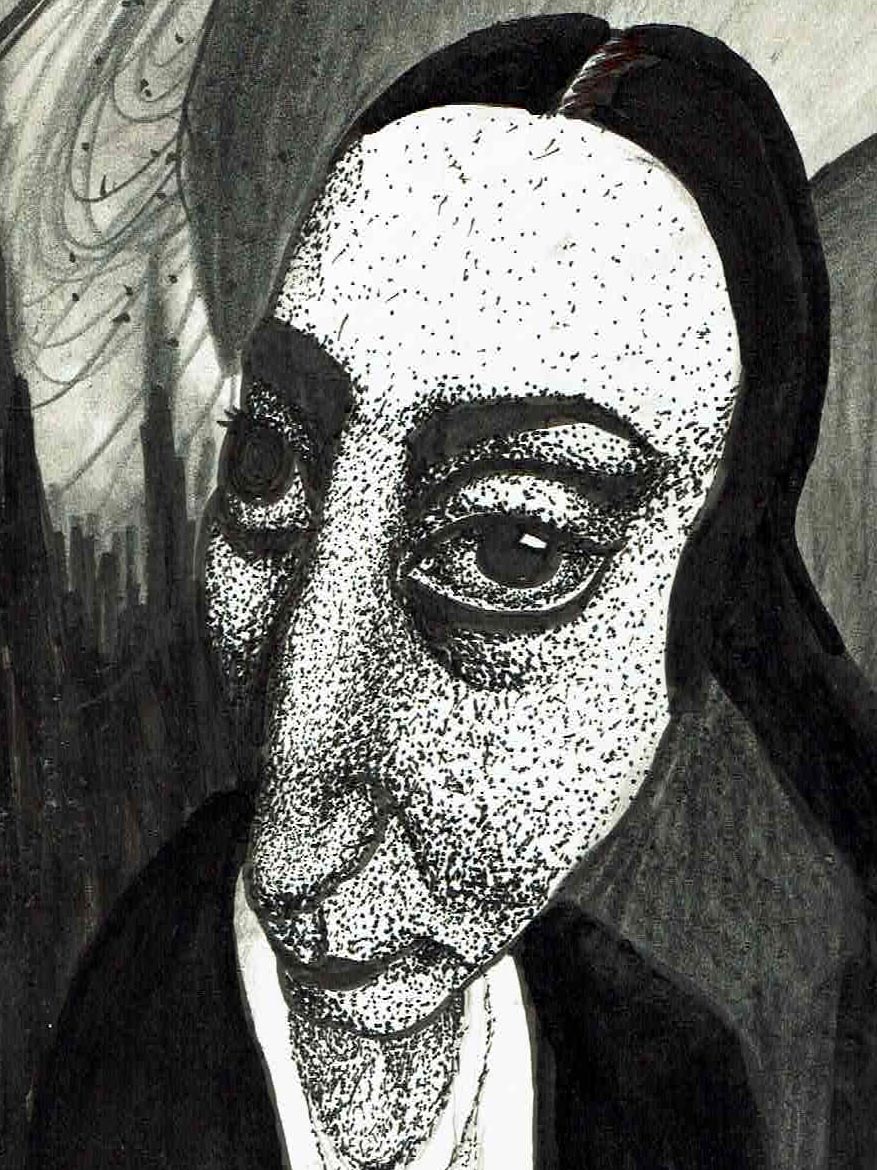 Anointed Gaze - Mixed media illustration featuring golden halo and intimate portraiture