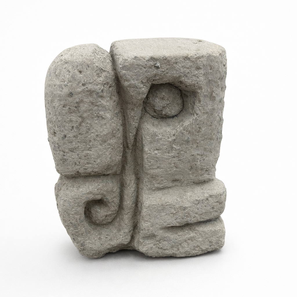 Remnants - Carved vermiculite and cement sculpture abstracting the human face through geometric compression